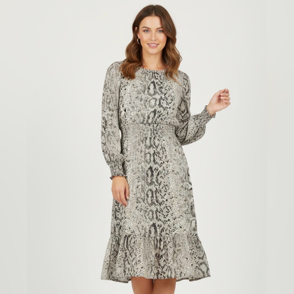 J. Crew Factory Black and Cream Midi Dress